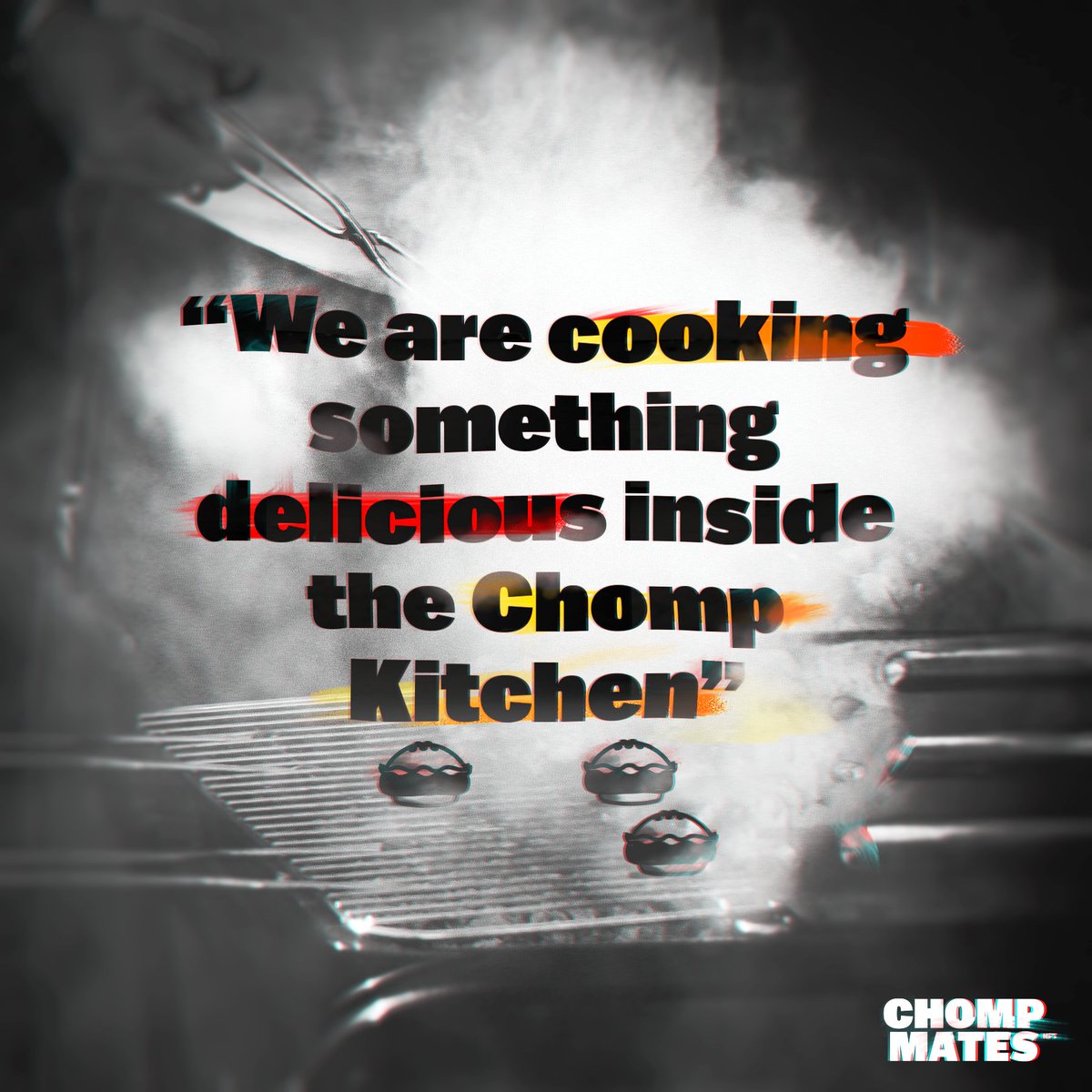 ChompMates's tweet photo. We are cooking something delicious inside the Chomp Kitchen 😋. Something the whole NFT Verse will try to eat! 🍕🍔🌭 #ChompKitchen #NFTDrop #newnftproject https://t.co/CVRbwMW6Gp