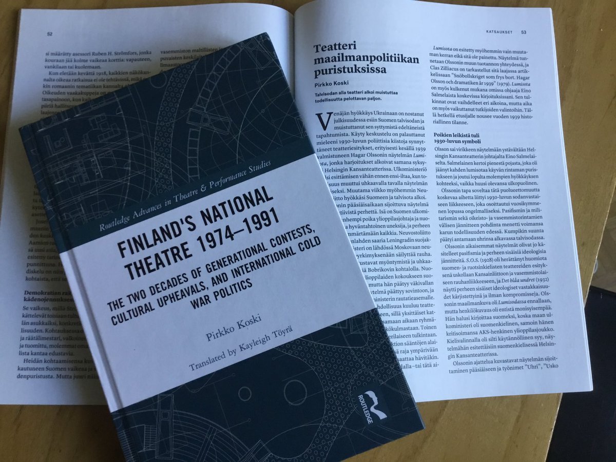 HKorsberg's tweet image. #teatteritiede emeritaprofessorin uusimmat julkaisut. Kirja ilmestyi tänä keväänä ja katsaus uusimmassa Kanavassa. Onnittelut kirjasta KoskiPirkko⁩! #teatterihistoria #kansallisteatteri150