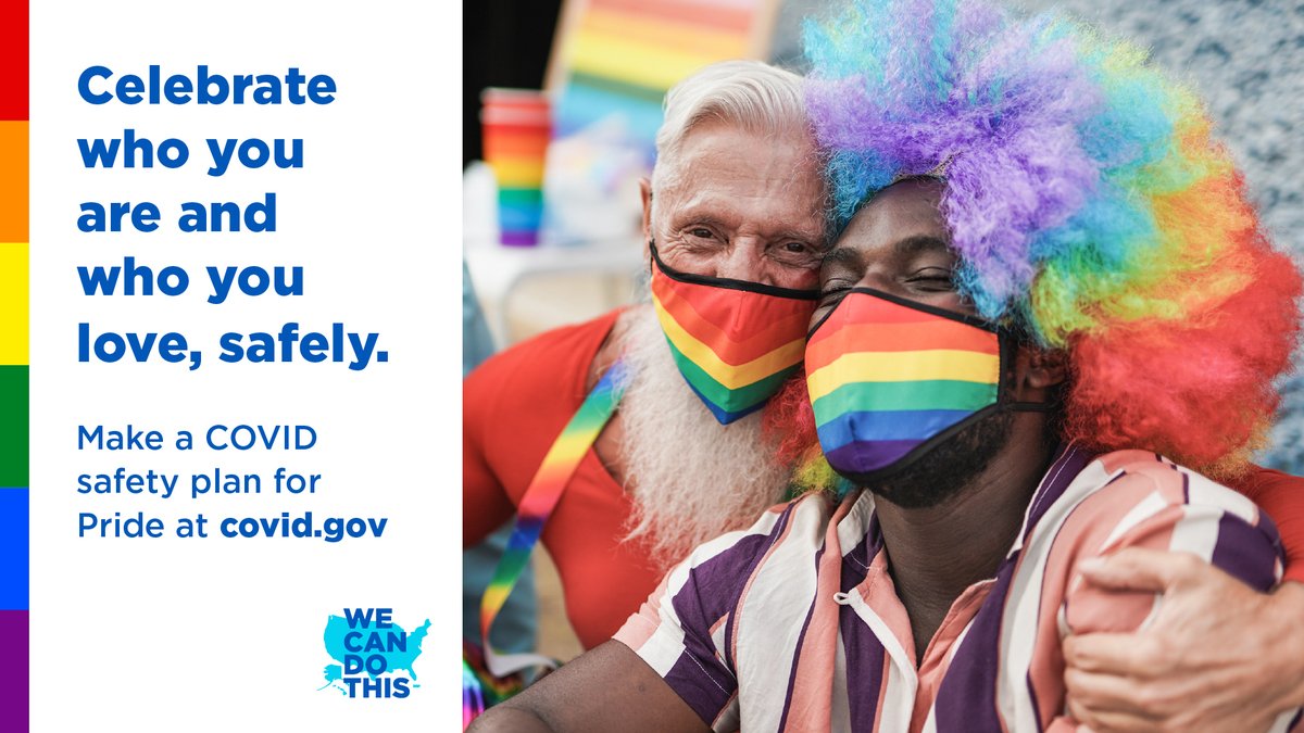 Stay safe from COVID as you gather for the festivities this Pride Month. 

Everything you need to know about masks, vaccines, testing, and treatment is available at covid.gov.  

#WeCanDoThis #Pride2022