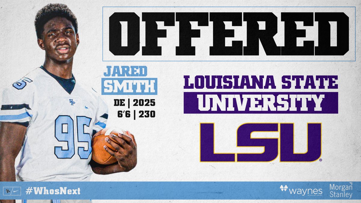 Congratulationst to Jared Smith on a big offer from <a href="/LSUfootball/">LSU Football</a> #WhosNext #spainparkathletics @spainparkath