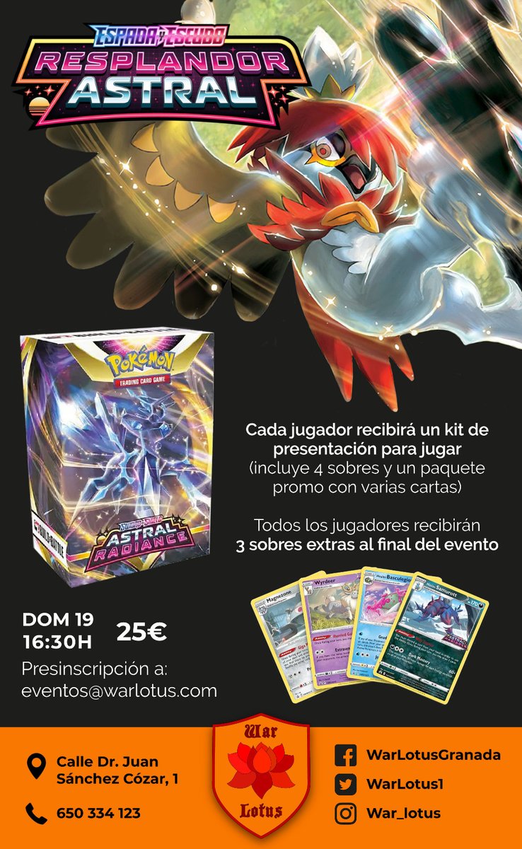 Pokémon está cogiendo de nuevo velocidad y este domingo tienes una cita en War Lotus a las 16:30, pues celebramos la presentación de Astral Radiance. Te esperamos 😉