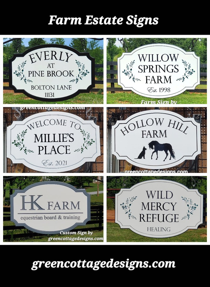 cottage_green's tweet photo. Farm Estate Name Welcome Signs with Address by https://t.co/mxWEx0l0jL Hanging PVC All Weather Signs! #Pinebrook #HKFarm #HollowHill #Refuge #Willow #customsigns https://t.co/YIecqLiYGp