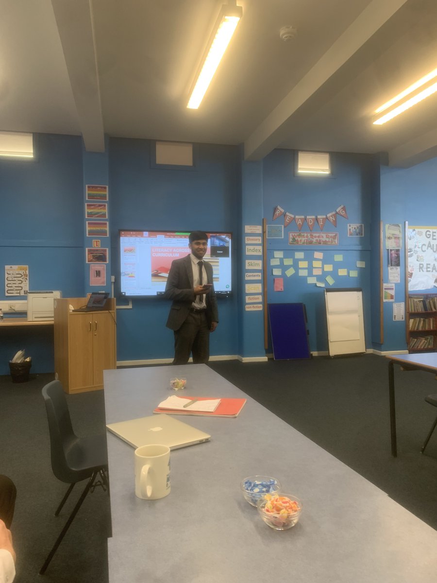 GSTschooldirect's tweet photo. Our final training day of the year for our student!  Here are Jamil and Catherine delivering training on numeracy and literacy @getintoteaching #traintoteach #ASPIRE @GSTschools https://t.co/WskjuXhW8z