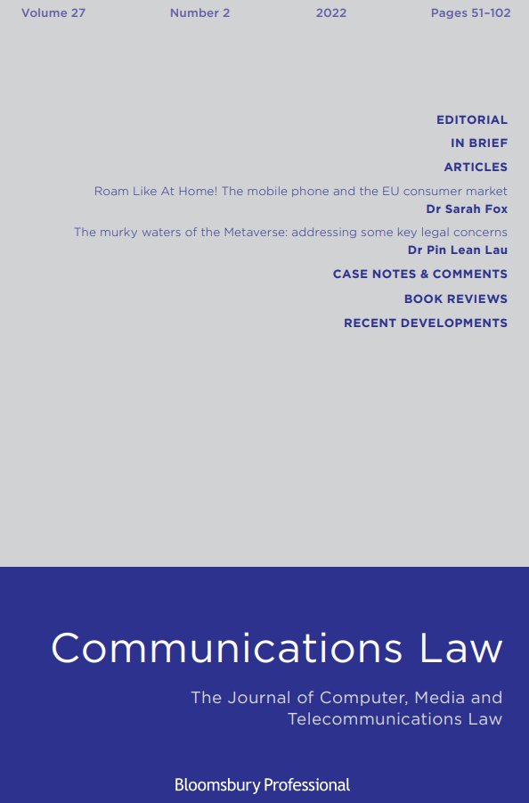 Communications Law Journal (@commslawjournal) on Twitter photo The latest issue of <a href="/CommsLawJournal/">Communications Law Journal</a> is now available, and as usual it is packed full of expert insight and analysis! The latest issue of <a href="/CommsLawJournal/">Communications Law Journal</a> is now available, and as usual it is packed full of expert insight and analysis!