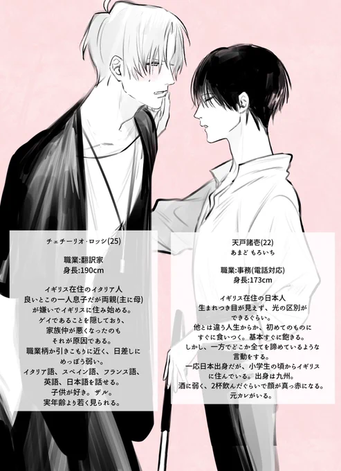 #創作BL
🇮🇹人の攻め×目見えない受け4.5:設定 