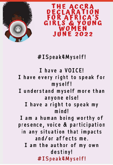 MarvelPowerson's tweet photo. I have a VOICE! ....I am the author of my own destiny😍😍😍 The Accra Declaration for Africa's Girls &amp; Young Women- June 2022. @FemnetProg #ISpeak4Myself #DAC2022 https://t.co/3ZuKbn5I8G