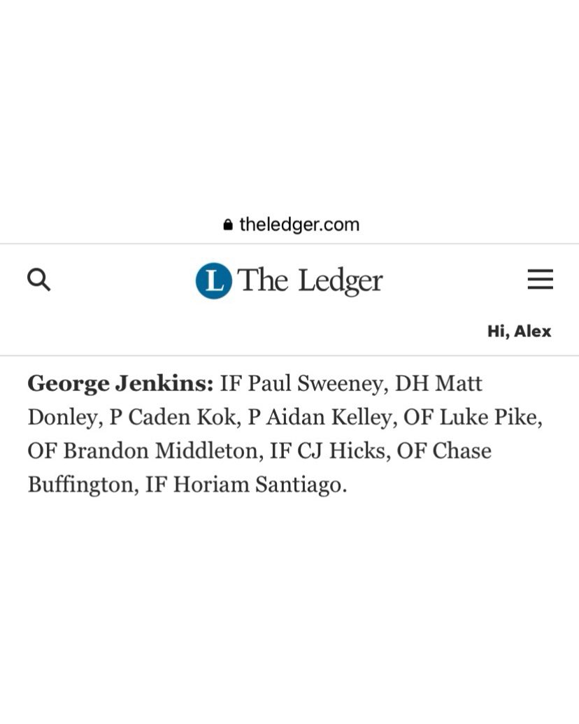 Congratulations to Paul Sweeney, <a href="/MattDonley2022/">Matt Donley</a>, <a href="/CadenMKok/">Caden Kok</a>, <a href="/AidanKelley7/">Aidan Kelley</a>, <a href="/LukePike/">luke pike</a>, <a href="/bmidd2022/">brandon middleton</a>, <a href="/Cj_Hicks23/">Cj Hicks</a>, <a href="/C_Buffington18/">Chase Buffington</a> &amp; <a href="/Horiam4/">Horiam</a> for being named Honorable Mention All County by The Ledger!