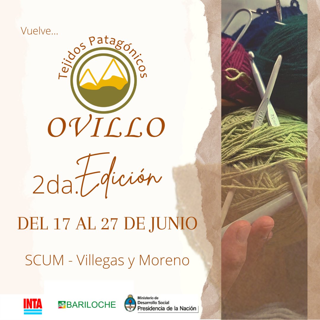 Llega al SCUM “Ovillo, Tejidos Patagónicos”, segunda edición
Lee más 👉bit.ly/3Ok4qhA

<a href="/GennusoG/">Gustavo Gennuso</a> 
#gestionactiva #barilocheproductivo