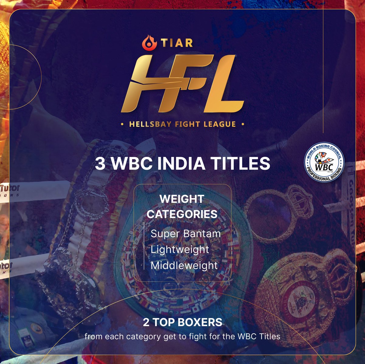 12R_App's tweet photo. WBC India Belts will be up for grabs at the Hellsbay Fight League! 🥇

A league where both the team and the individual boxers can attain glory 🚀

#boxers #boxing #india @WBCBoxing @TIARevolution @Wardroids https://t.co/jYsVno5kTo