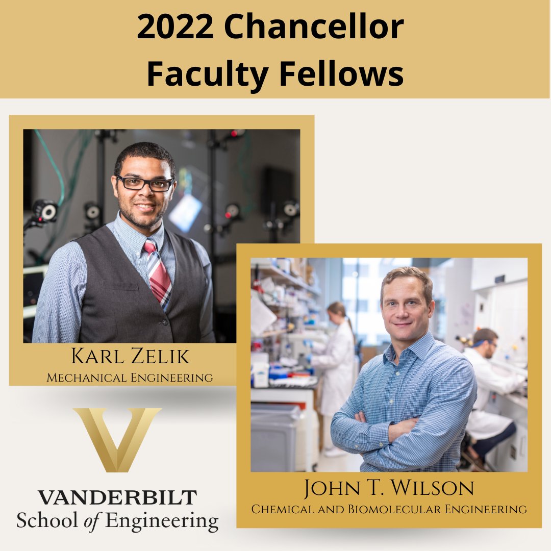 VU Engineering (@vuengineering) on Twitter photo Two engineering faculty members join 11 other outstanding faculty members from across the university as the 2022 class of Chancellor Faculty Fellows. Congratulations to <a href="/KarlZelik/">Karl Zelik</a> and <a href="/WilsonLabVU/">Immunoengineering Lab</a>!
ow.ly/q0LP50JyyLp Two engineering faculty members join 11 other outstanding faculty members from across the university as the 2022 class of Chancellor Faculty Fellows. Congratulations to <a href="/KarlZelik/">Karl Zelik</a> and <a href="/WilsonLabVU/">Immunoengineering Lab</a>!
ow.ly/q0LP50JyyLp