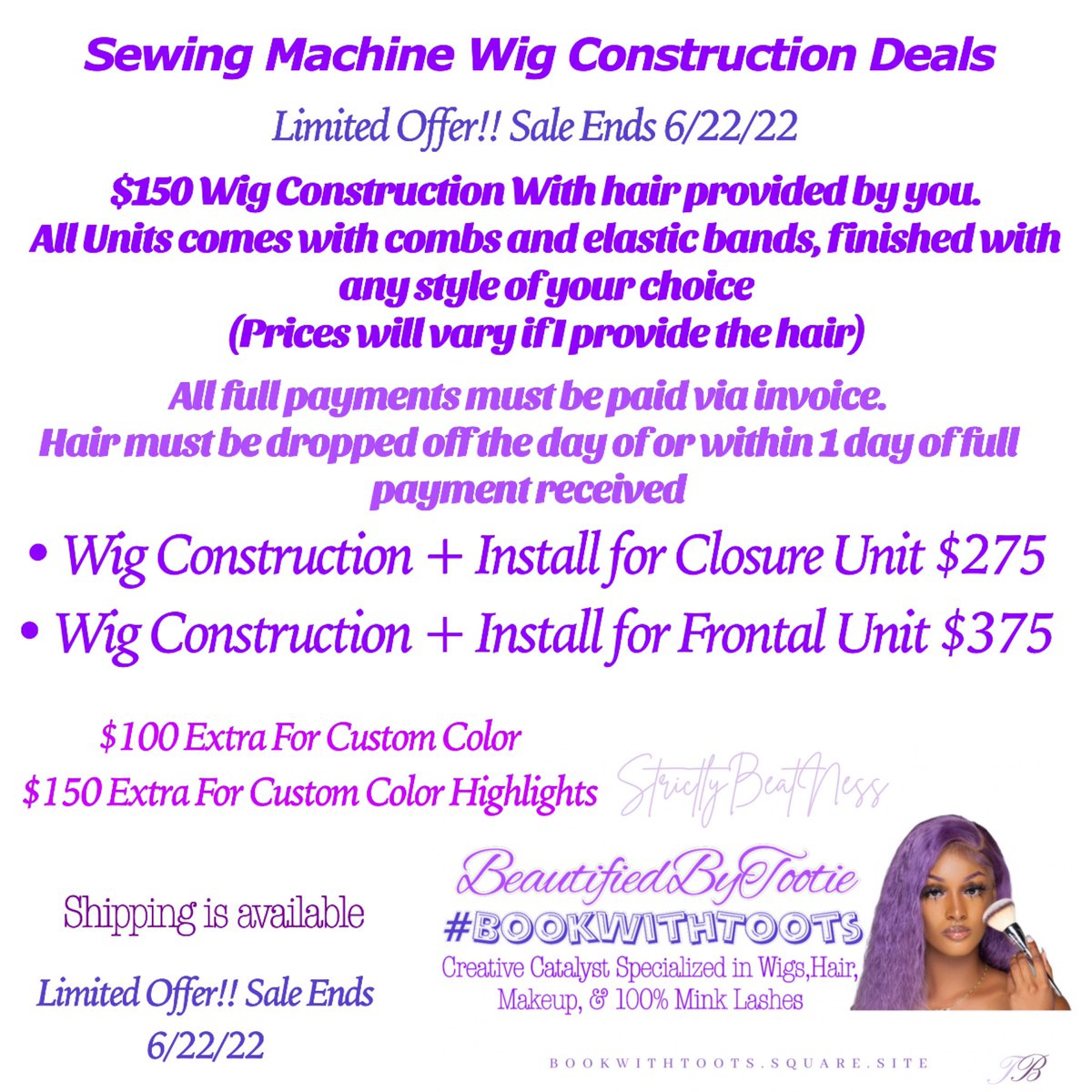 MotherOfEarth7's tweet photo. Come book with the best!! I provide hair too 💜
#NewOrleansStylist
#TravelingStylist
#NolaWigMaker
#Nola
#WigConstruction
#CustomColor
#WigMaker https://t.co/ug8eEDGqIL