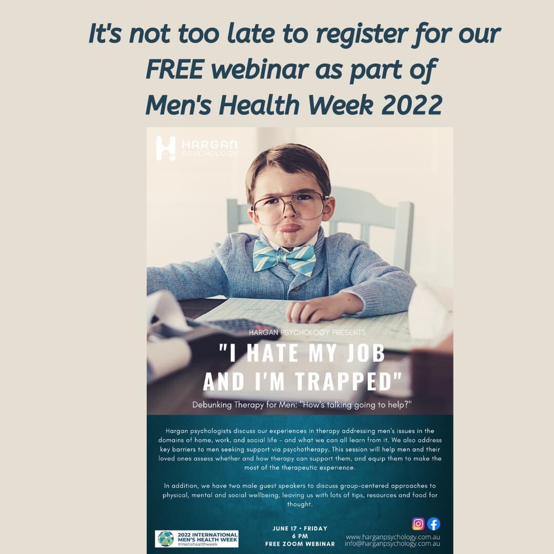 HarganP's tweet photo. As part of Men’s Health Week 2022 we are offering a free webinar ‘Debunking Therapy for Men’. Please email our lovely admin, Annie or Jenn, if you would like to receive a link.
#MensHealthWeek #MensMentalHealthWeek #SuicideAwareness #ItsOkayToNotBeOkay https://t.co/cVxYWWYgin