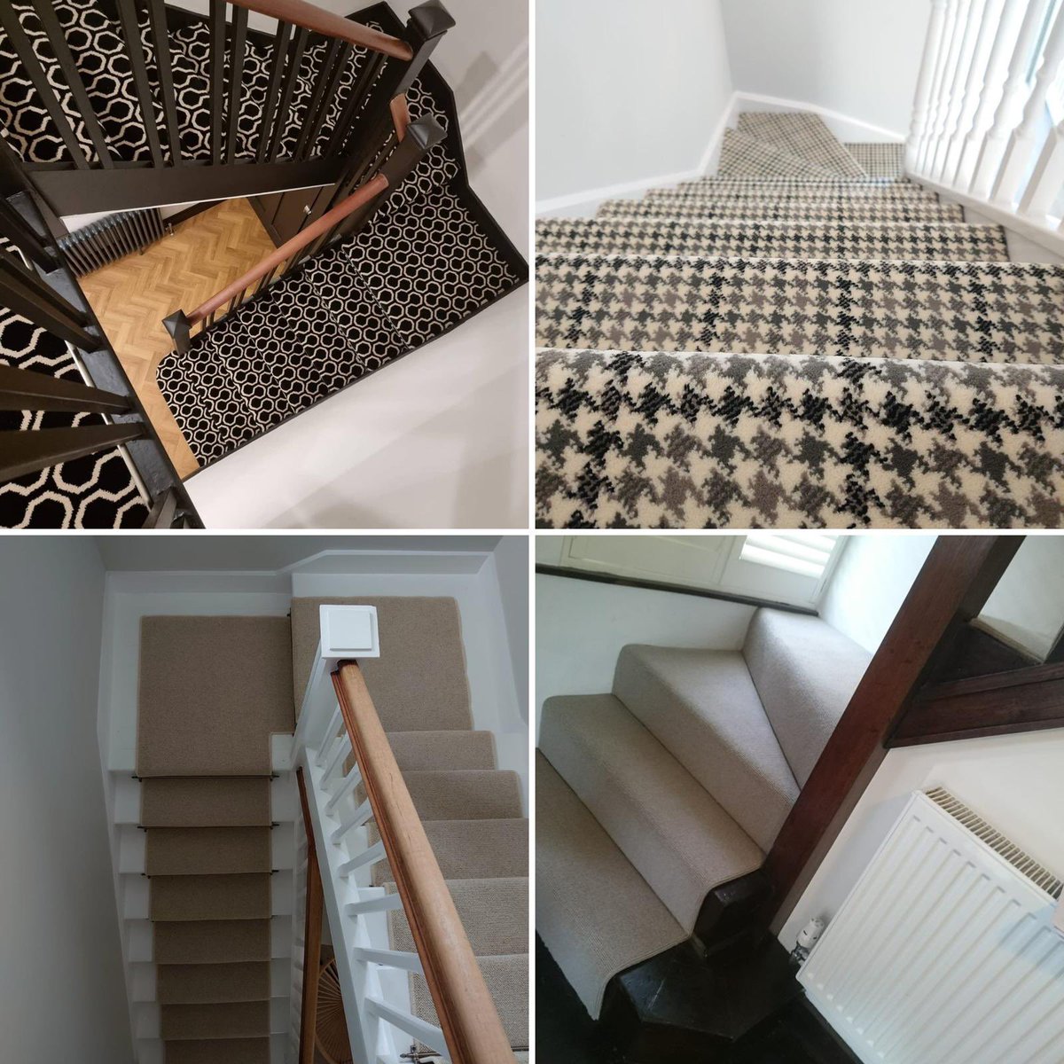 Statement staircase, we love these installations using patterns and runners to bring a functional area to life. #eliteflooring #carpetfitting #craftsmanship