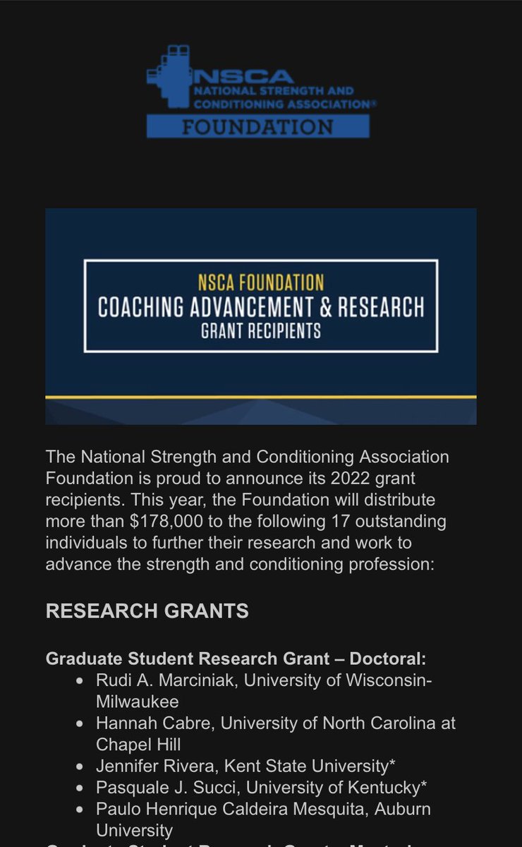 Thankful to be a @NSCA grant recipient! Let’s get this data collected 💪🏻

#femalephysiology #AcademicTwitter