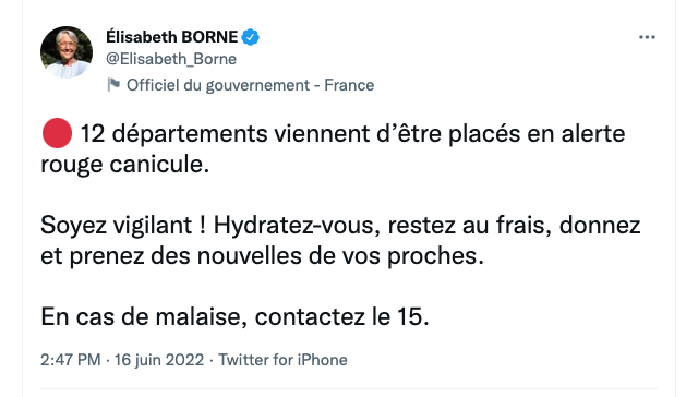 Previmeteo's tweet photo. 16 juin 2022 : 12 départements viennent d'être placés en alerte rouge canicule. https://t.co/LG6preBBQC https://t.co/TfFNMS9HzY