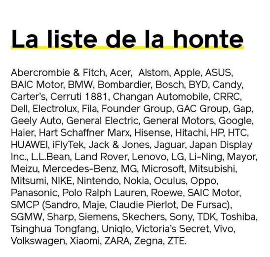 Mateo_PurplX's tweet photo. Shein Shein Shein... c'est juste que c'est pas cher que vous crachez dessus mais regardez la liste en dessous de tous ceux qui exploitent les ouïghours :) https://t.co/1jfJwtu5Dj