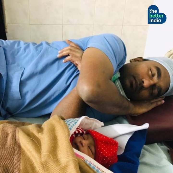 DrAmanRathore's tweet photo. An orthopedic surgeon sleeping alongside his 1-day old daughter -- she was born in the same hospital where he works. This was captured after he had just completed a long surgery and come to spend time with his newborn.
Hats off to our medical heroes! #Respect https://t.co/x78nbunASV