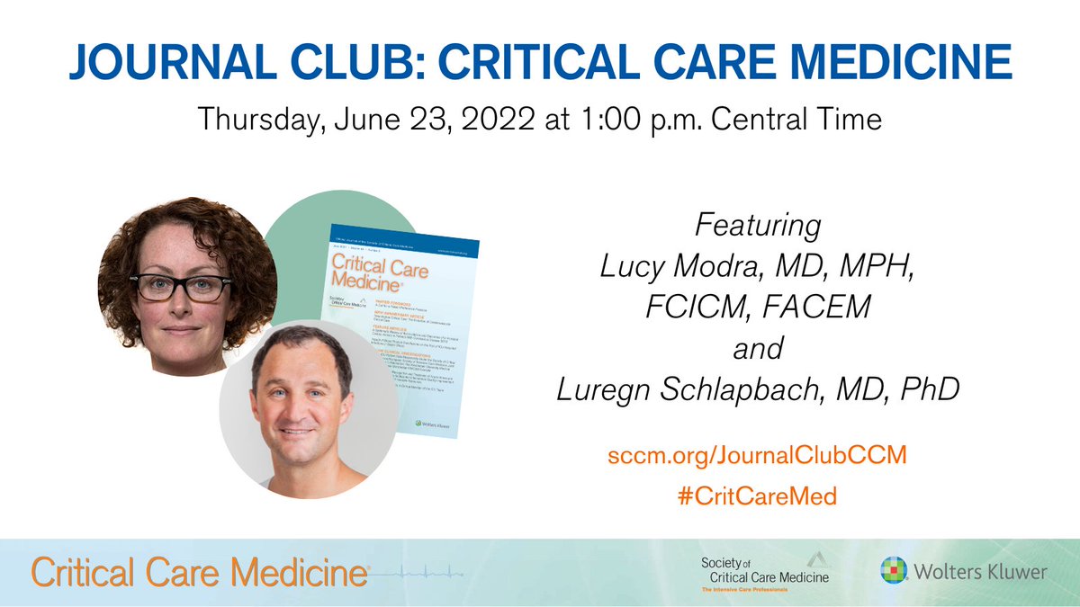 SCCM's tweet photo. Register now for the next Journal Club: Critical Care Medicine webcast on June 23! https://t.co/giLur5j8Eo

Authors will present articles on sex differences in adult ICU patients and educational outcomes of childhood survivors of critical illness.

#SCCMSoMe #CritCareMed #PedsICU https://t.co/Hi2Ff9aCqv