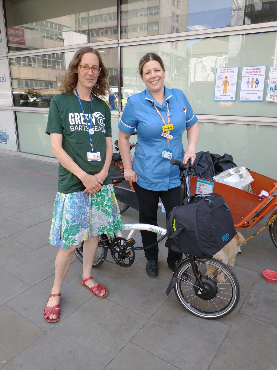 CamillaAllwood's tweet photo. @ShelleyBeckham with her loaned electric Brompton for #cad2022 and #CarFreeJune at @greenatbarts @NHSBartsHealth https://t.co/I7YCxtaNgB