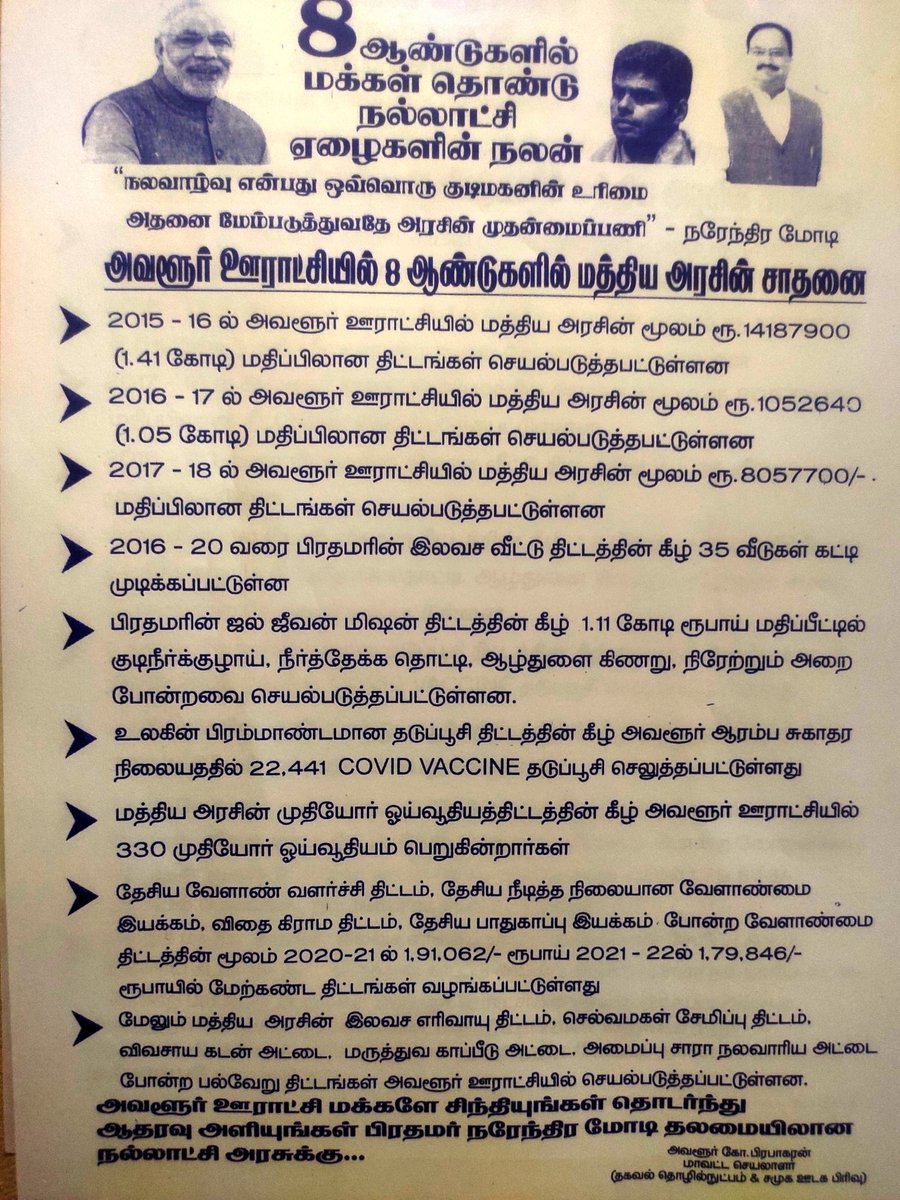 prabaappu570's tweet photo. காஞ்சிபுரம் மாவட்டம் வாலாஜாபாத் வட்டம் அவளூர் கிராமத்தில் மத்திய அரசின் 8 ஆண்டு கால சாதனை வெளியீடு
 @KaruNagarajan1 @BJP4TamilNadu @annamalai_k @CTRavi_BJP @CTR_Nirmalkumar @VinojBJP https://t.co/JuWC2SHsCd