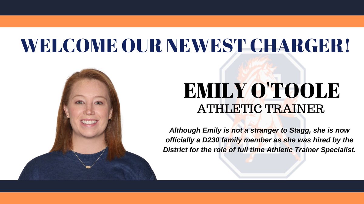 StaggAthletics's tweet photo. Welcome to the @CHSD230 &amp; @StaggHighSchool family Emily!  We are so excited to have you full time with us!  Huge thanks to @Rnolting21 &amp; the School Board for recognizing the importance of this position! #chargerpride @ericolsen00 https://t.co/jN8KXSR4Oj