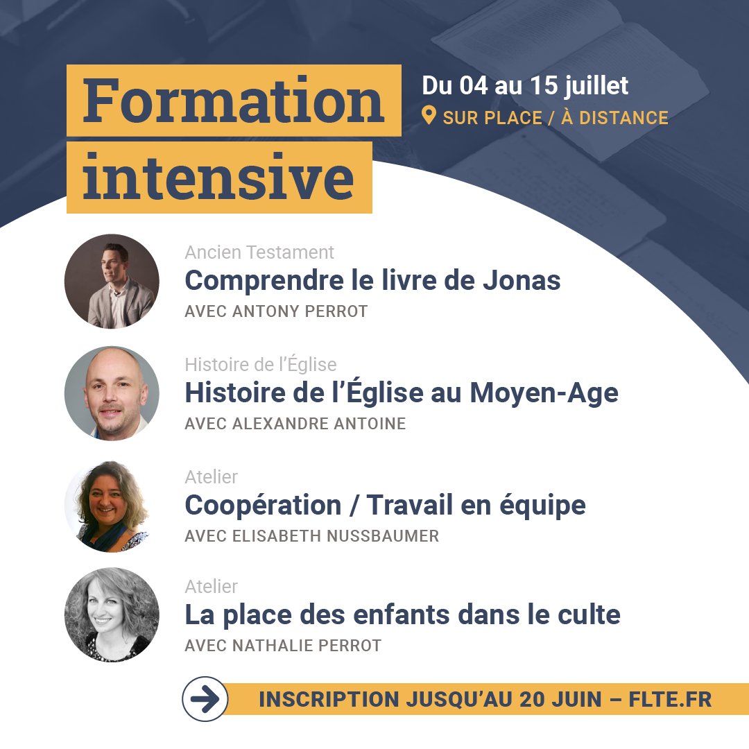 FLTEvangelique's tweet photo. ℹ️  Plus que quelques jours pour vous inscrire à la prochaine session de la #FormationIntensive !

Ne manquez pas cette superbe occasion d'affermir vos connaissances bibliques et théologiques en vue du #service de Dieu

+ d'infos et inscriptions : https://t.co/Kd3Pon5lFL https://t.co/EhsxJSG3sA