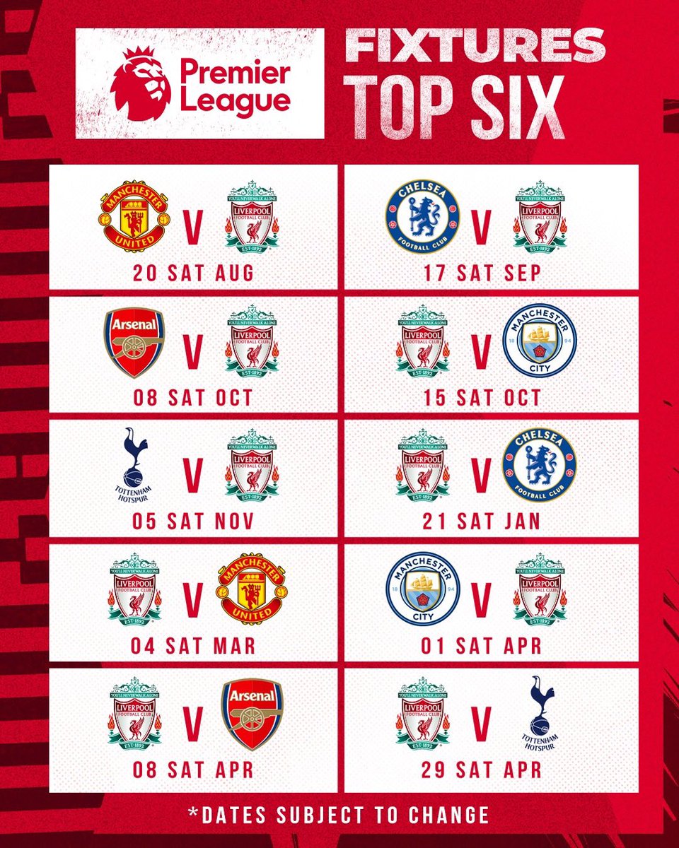 LiverpoolESPA's tweet photo. Nuestra ruta entre los seis grandes en @premierleague 22-23. Arrimados en la Jurgeneta esta temporada 🔴👊 https://t.co/bBKDWkSNQK