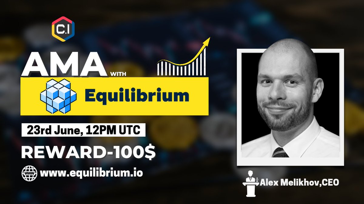 CI_Community_'s tweet photo. 🎙️We're pleased to announce our Next #AMA with @EquilibriumDeFi on 23rd June 12 PM UTC

💰Rewards Pool: 100$

🏠Venue : https://t.co/ikN6Pj7tfp

〽️Rules:
1⃣ Follow @C_I_Community &amp;
@EquilibriumDeFi
2⃣ Like &amp; RT
3⃣ Comment Question https://t.co/dPsyVa2agy