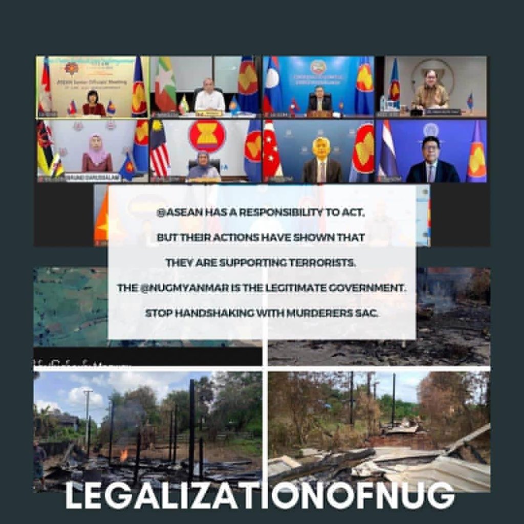 mth_candy's tweet photo. We need int’l awareness and help.@ASEAN and donor countries trying to help Myanmar People:channeling humanitarian assistance into the hands of SAC won’t come out the good result. #ASEAN_WorkingWithNUG #LegalizationOfNUG https://t.co/PfrSG9mhs9