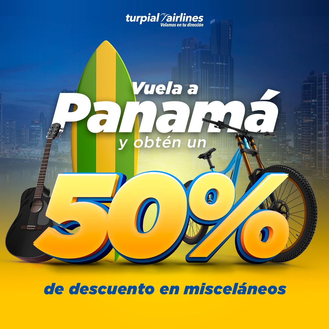 Desde el 01 de julio al 31 de agosto, podrás obtener un 50% de descuento en misceláneos.

🔹Aplica solo para los vuelos de los miércoles, en la ruta VLN-PTY / PTY-VLN.

Nos adaptamos a ti.💛🙌

Para más información contáctanos a través de nuestro CALL CENTER.📲