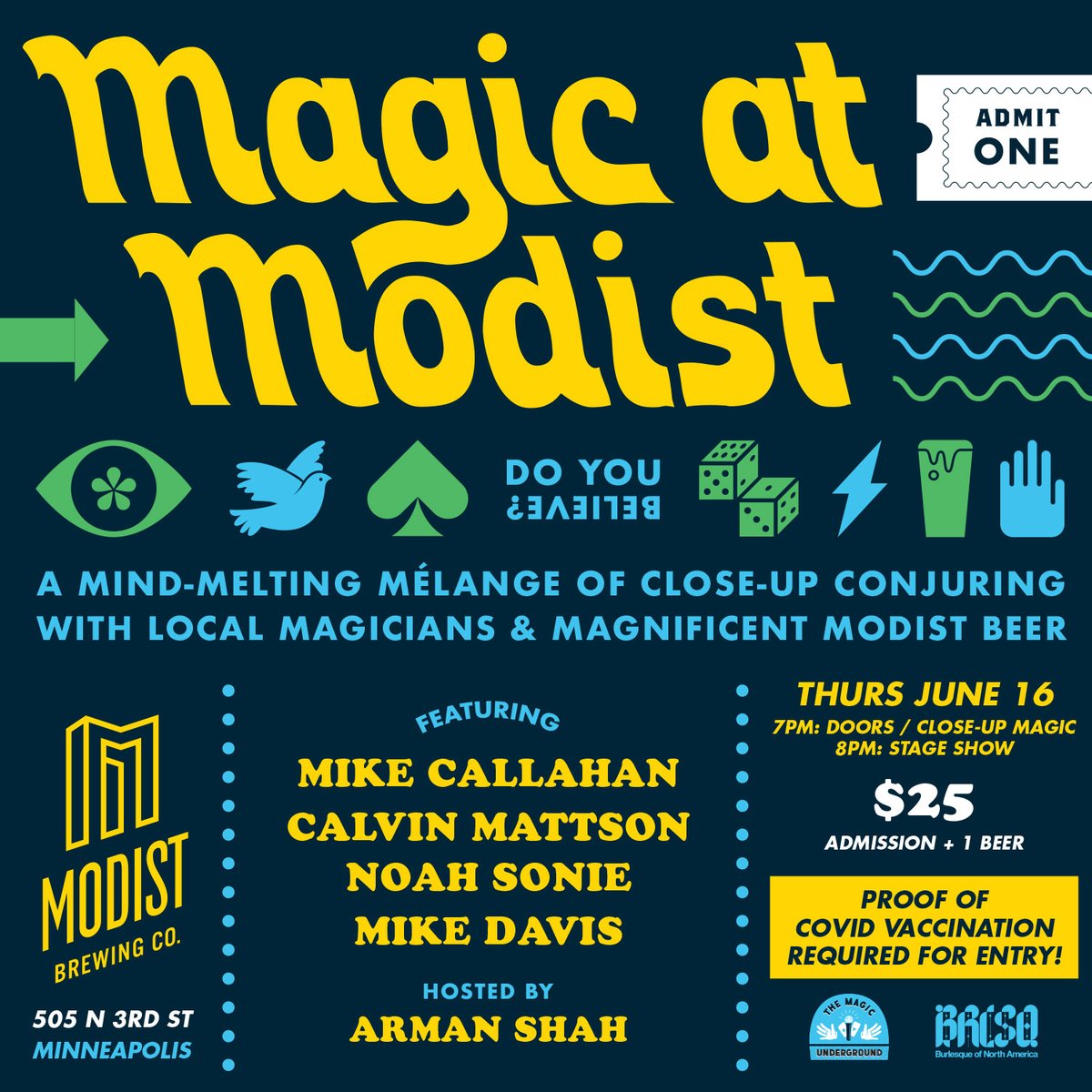 Join us tonight for magic, comedy, and beer at <a href="/ModistBrewing/">modistbrewing</a>! Tickets available here: eventbrite.com/e/magic-at-mod…