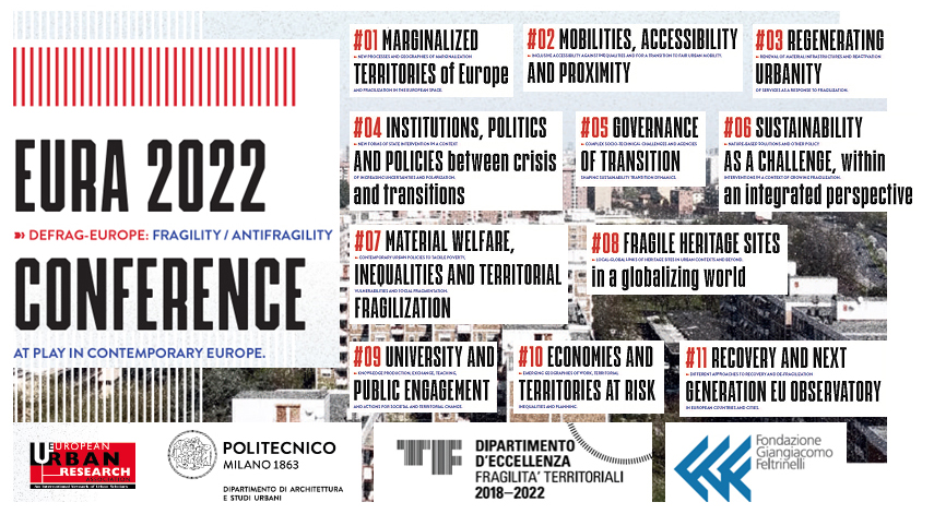 EURA 2022 Conference - 11 TRACKS
Topics addressed in the tracks intend to inspire discussions and exchanges of innovative ideas and knowledge. Tracks are made of parallel sessions, special sessions, and round tables.
TF Giornale 02 bit.ly/3b4A7NT
#Dastu #Polimi <a href="/EURAnews/">European Urban Research Association</a>