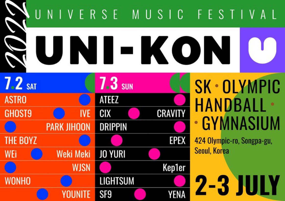 kpopWorldItaly1's tweet photo. UNIVERSE MUSIC PRESENTA: “2022 UNI-KON”! #UNI_KON #KPOP 

Festival che si terr�� il 2 luglio e 3 luglio at SK OLYMPIC HANDBALL GYMNASIUM 
 
Line Up: #YOUNITE #WONHO #ATEEZ #THEBOYZ #PARKJIHOON #WJSN #SF9 #CIX #KEP1ER #DRPPIN #CRAVITY #WEI AND MORE ⬇️ https://t.co/Ch4dNJiQwt
