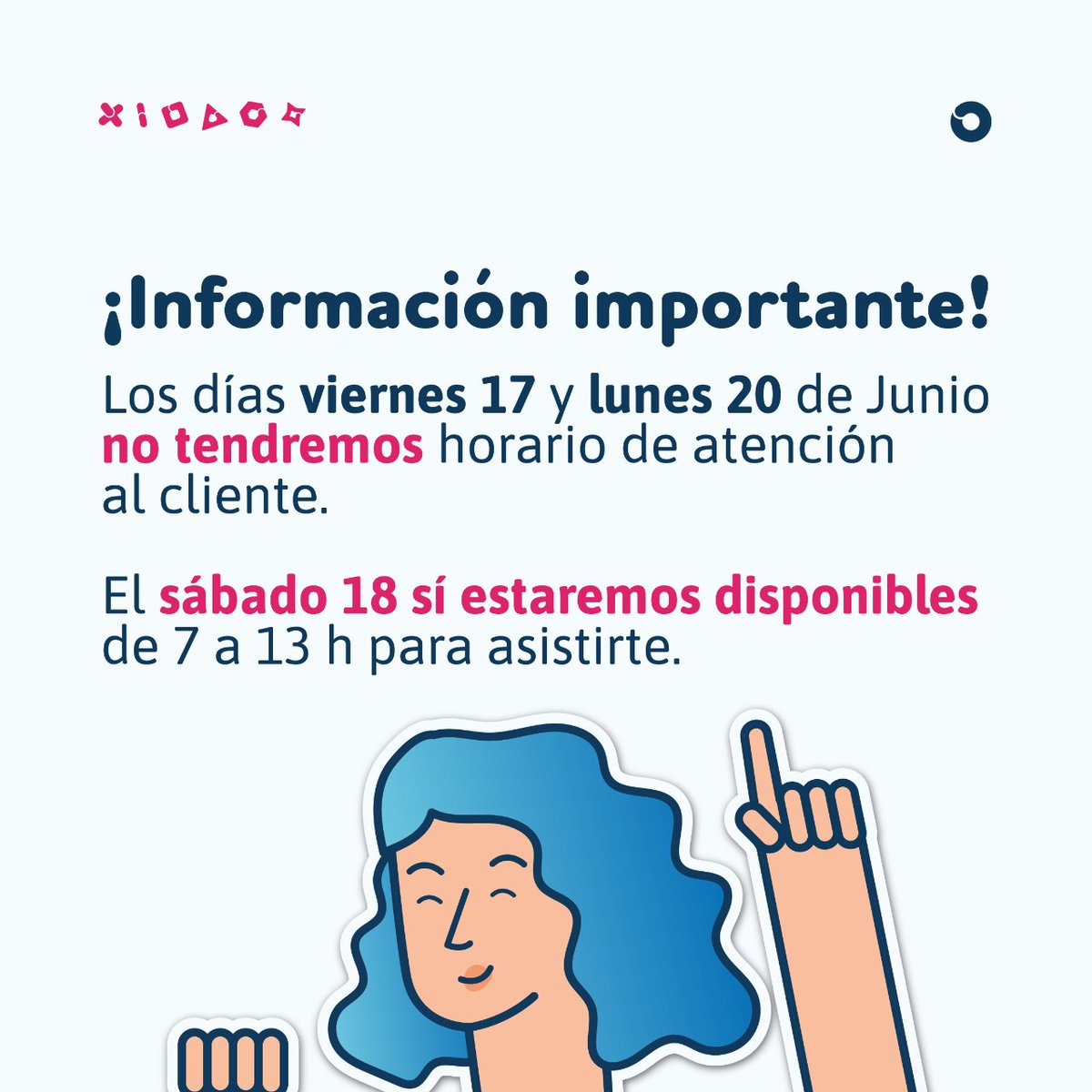ohana_dig's tweet photo. ¡IMPORTANTE! 🔔

Los días viernes 17 y lunes 20 de junio NO tendremos horario de atención al cliente.

Te recordamos nuestros canales de soporte:

📲Centro de ayuda en la app

📩ayuda@ohana.digital

📞WhatsApp https://t.co/zTbc725rPW

Muchas gracias ✨ https://t.co/OZB3Tk6rLH