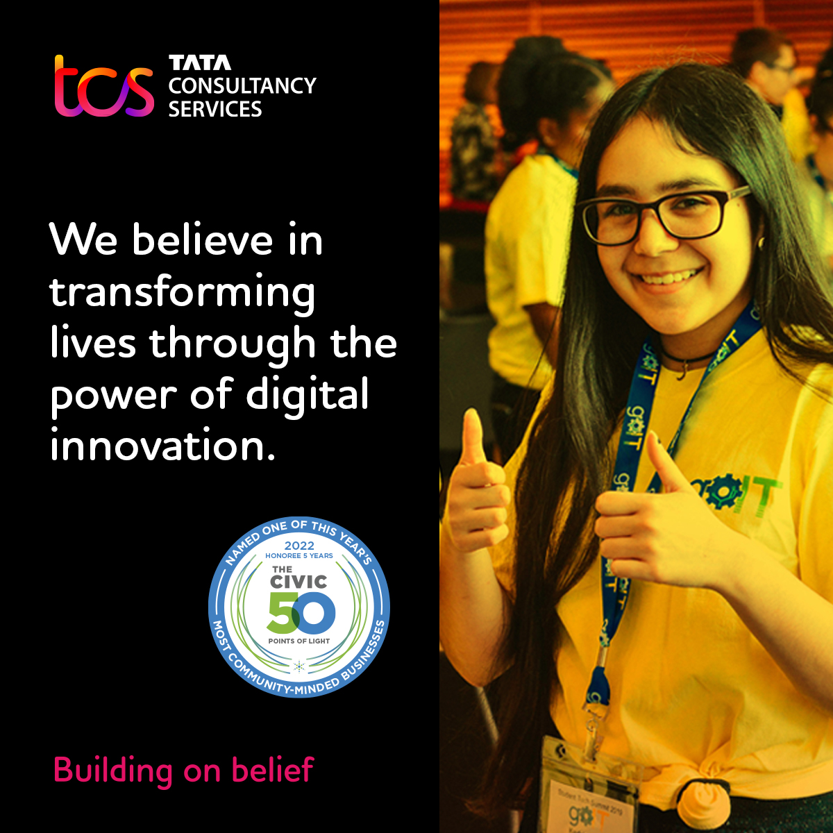 Purpose + Passion = Positive Change. We’re humbled and honored to be named one of America’s 50 most community-minded companies by @PointsofLight. Learn more about our community investment initiatives: tcs.com/csr #TheCivic50 #TCSEmpowers #BuildingonBelief