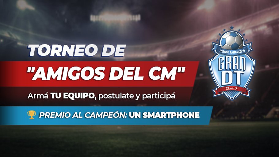 ¡HAY TORNEO! ⚽️🔥 Vuelve Gran DT, vuelve el Torneo de Amigos más picante: el Torneo del CM.
🔎 Buscalo como "AMIGOS DEL CM" y postulate.
📌 Arranca a sumar en la Fecha 6.
🏆 Premio al campeón: un Smartphone.
📲 grandt.com.ar