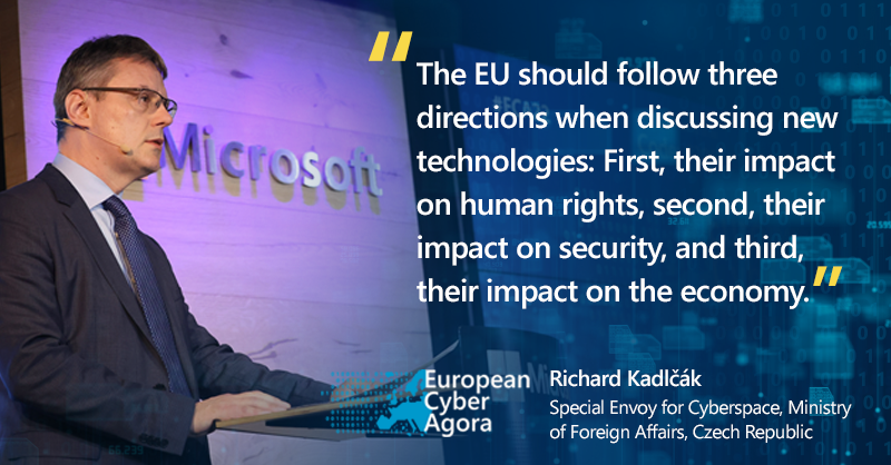 MicrosoftEU's tweet photo. In his keynote speech at #ECA22, @RichardKadlcak, Special Envoy for Cyberspace of the Czech Republic, introduced this year's conference theme, "Harnessing the Power of Trust".
Learn more about the European Cyber Agora, and join us live now online: https://t.co/lrBm2Y7azG https://t.co/FROf1gCcdt