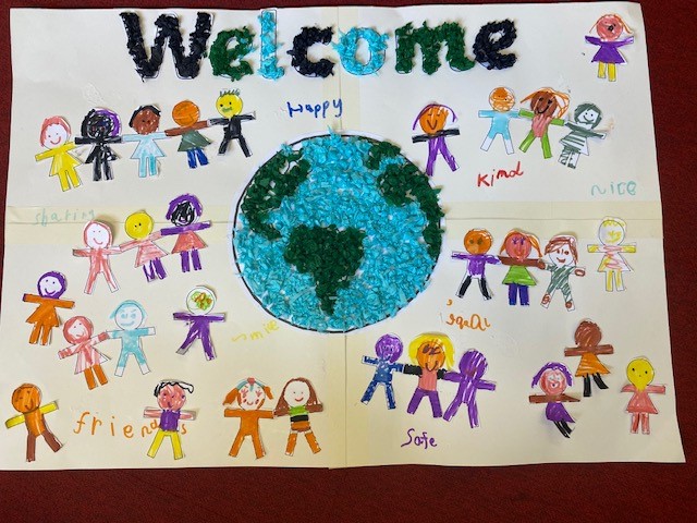 LilycroftSch's tweet photo. Fabulous art work for Refugee Week from Reception and KS1. See the art work in person at Emmaus, Bradford @PriestleyTrust @BradfordCoS #allwecome #RefugeeWeek2022 https://t.co/Ub5fYrIPdD