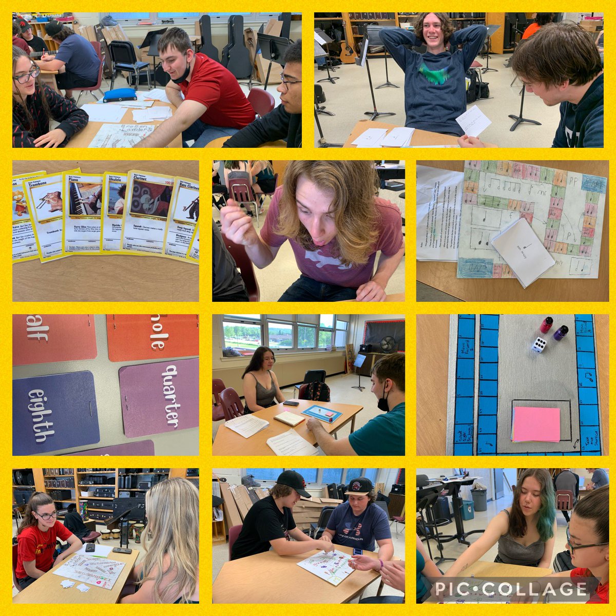 Having an awesome time this morning reviewing music history, elements of music and music theory with student designed music games. We have kahoots, flash cards, trading cards and board games.