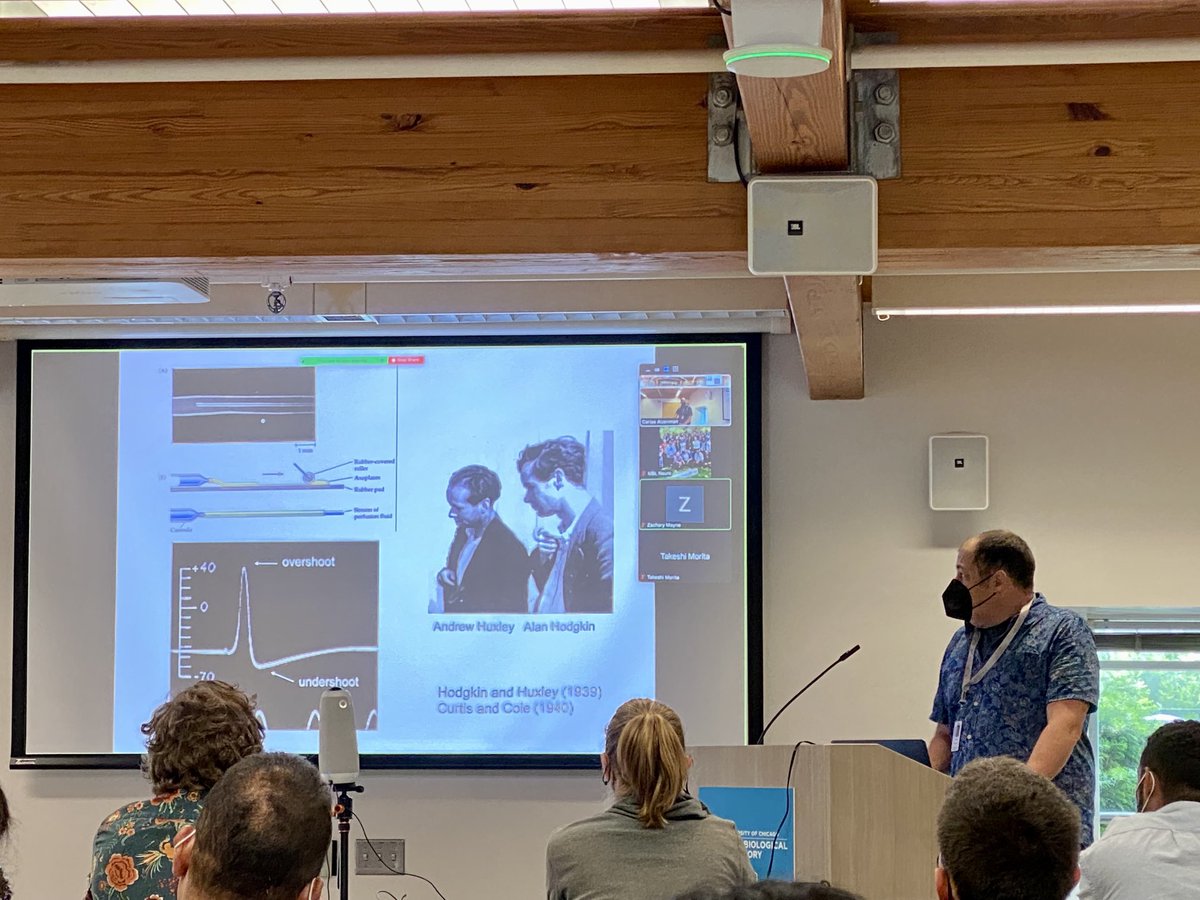 MblNeuro's tweet photo. Todays lecture is being delivered by Dr. Carlos Aizenman! (⁦@AizenmanLab⁩). He’s teaching students about ❗️THE❗️ Action Potential. 

It’s discovery and how it works ⚡️ https://t.co/UmQ4X3hLNM