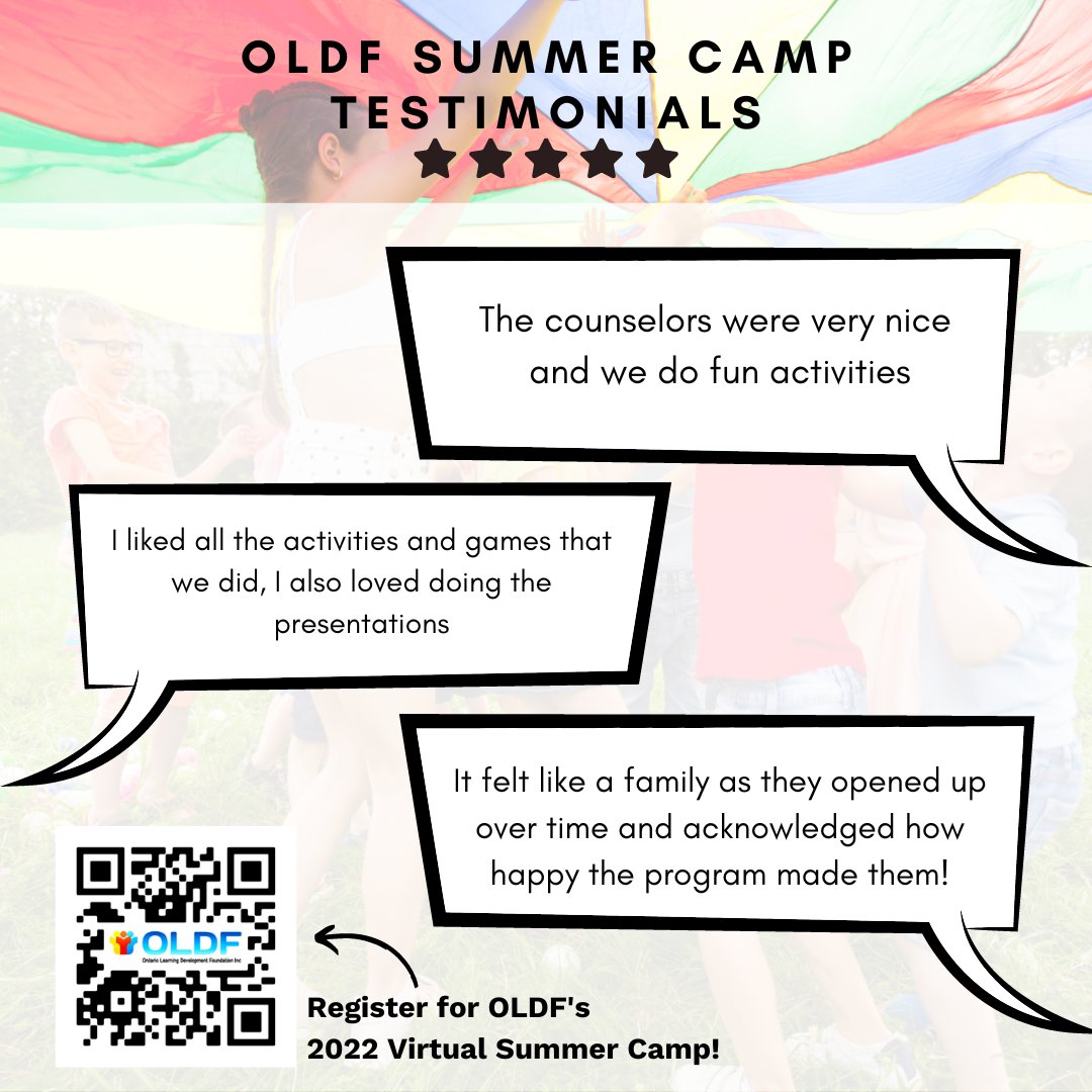 OldfInc's tweet photo. Through the 2021 Counsellor Survey, we gather some testimonials regarding our previous summer camp seasons!
Register for OLDF's FREE Virtual Summer Camp, beginning on July 4, every Monday to Friday!
Register now: https://t.co/6h98eaxqvM π§‘π
#VirtualSummerCamp #SummerCamp2022 https://t.co/zgeEA3aV7S