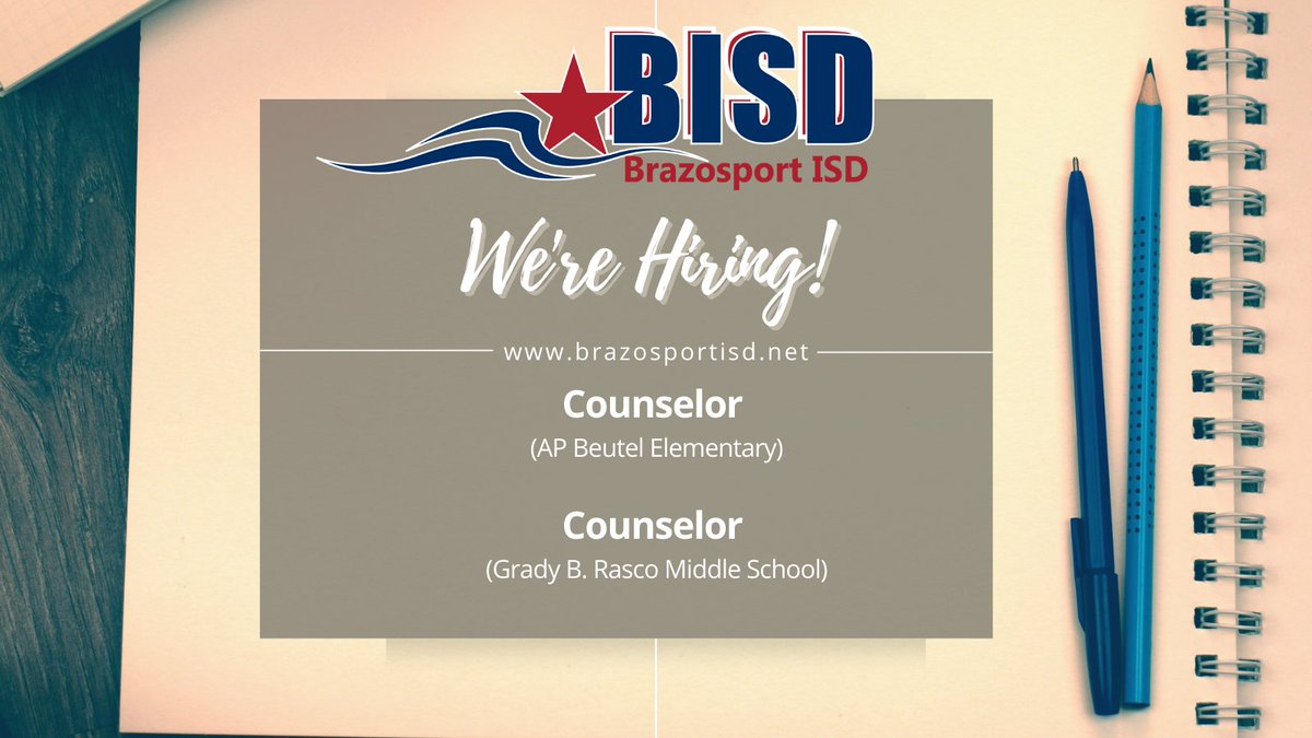 'BISD is very fortunate to have a wonderful group of school counselors, and we'd love for you to join our team!' ~Allison Jasso, Director of Guidance & Counseling | Visit our website to view job details & apply! applitrack.com/brazosportisd/… #FromHereAnythingIsPossible #BISDpride