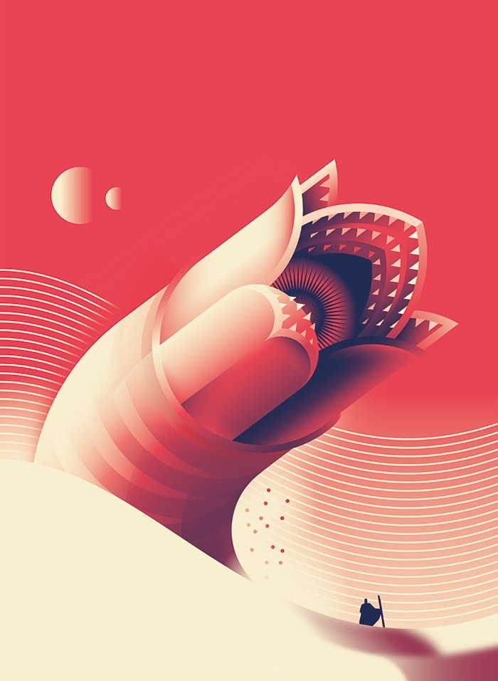 CommArts's tweet image. CA Winner: @mariapicasso employs her stylized, contemporary aesthetic in her illustration for a Catalan language publication of Frank Herbert’s Dune. ow.ly/uohB50JvfM0