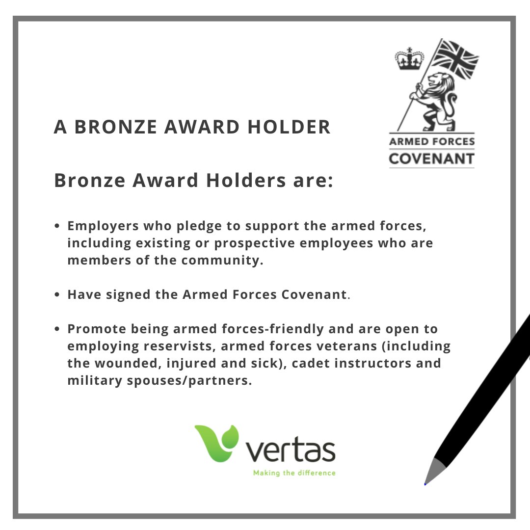 VertasGroup's tweet image. We want to do everything we can to support our Armed Forces colleagues so that #Vertas continues to be a place where everybody is welcome. We are a #ForcesFriendlyEmployer and a Bronze award holder. @EAEmployers