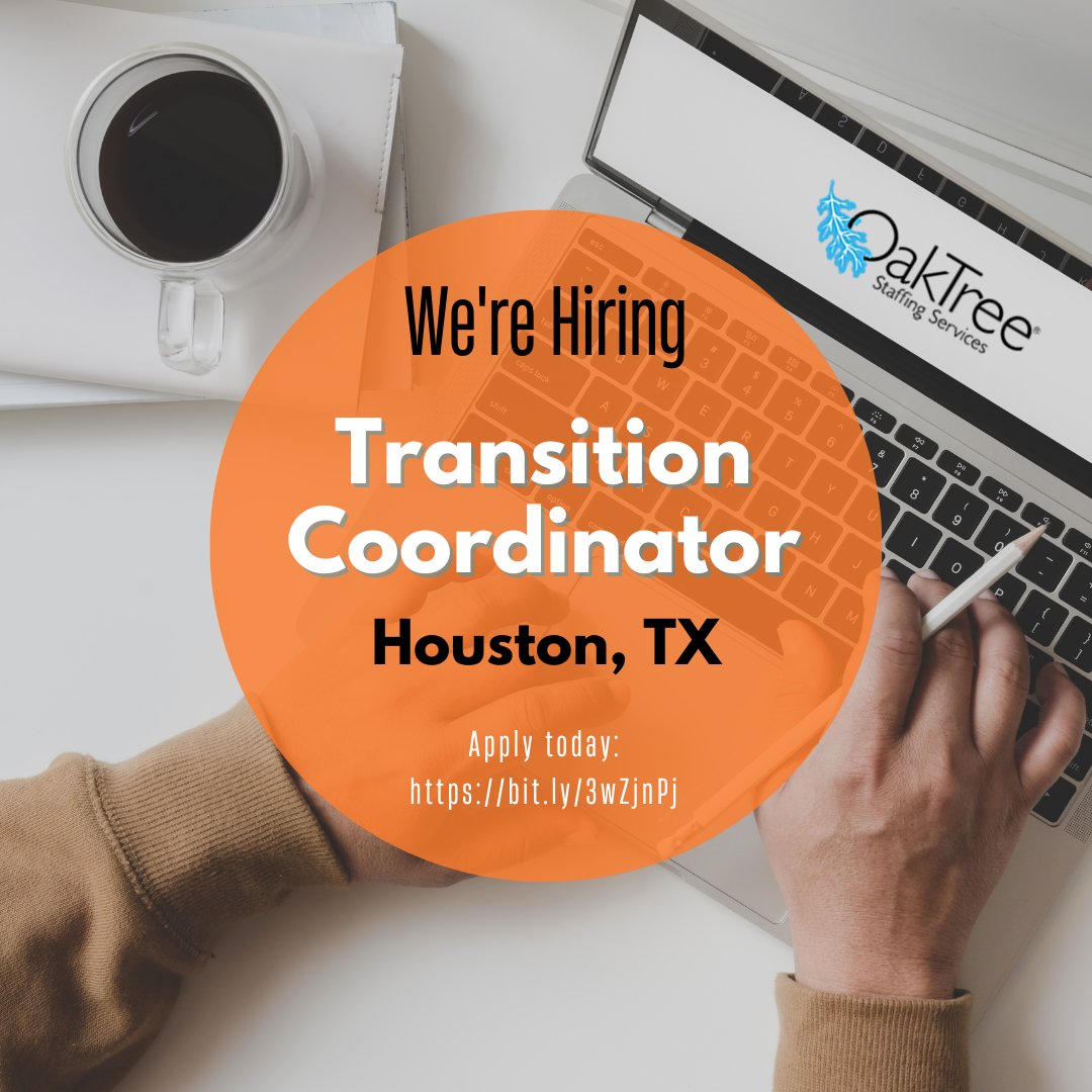 oaktreestaffing's tweet image. We are searching for a Transition Coordinator in the Houston, TX area! This is a contract position. 

Would you or someone you know be a good fit for this role?
Learn more &amp;amp; apply: bit.ly/3wZjnPj

#ContractJobs #HoustonTXJobs #TransitionCoordinator #AdministrativeJobs