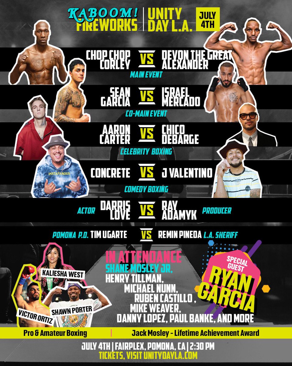 ShowtimeShawnP's tweet photo. I would love to see yall at the Pomona Fairplex this 4th of July for boxing, music, entertainment, & fireworks! We’re definitely gonna have some fun and support an amazing cause! Grab your tickets at https://t.co/nbRD5RqdyQ. #UnityDayLA https://t.co/9Vp7NV2Mvt