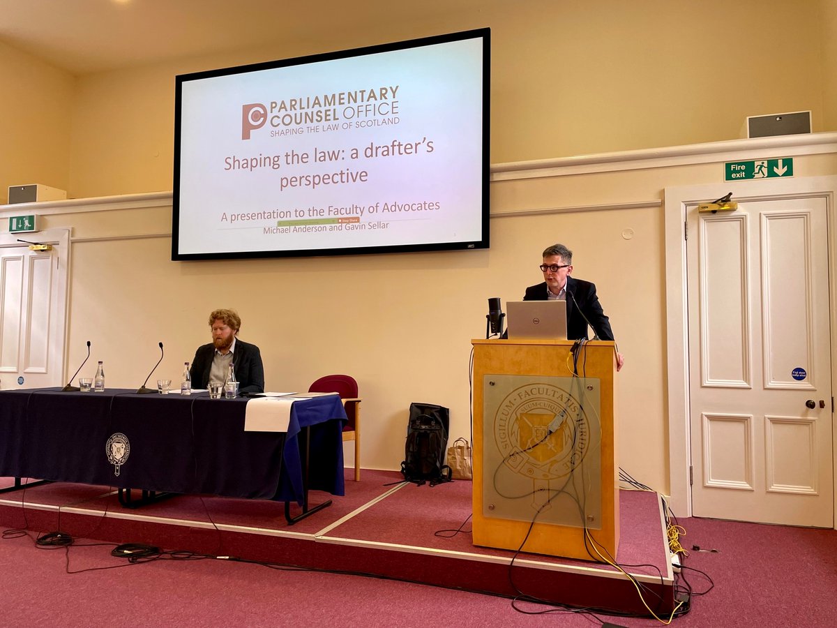 PCOScotland's tweet image. Parliamentary Counsel met with the Faculty of Advocates last week to give a talk on the work of PCO. Faculty members attended both in person and virtually, and we enjoyed the interesting discussion.