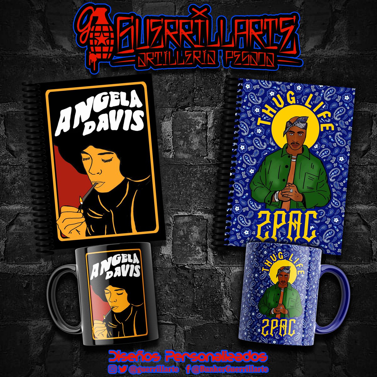 guerrillarte's tweet photo. ANGELA DAVIS / THUG LIFE Libretas y Tazas Guerrillarte. Disponible en nuestra Tienda Virtual, Redes Sociales y vías de contacto
#guerrillarte #bunkerguerrillarte #tazas #libretas #thuglife #2pac #angeladavis #ilustracion #diseñospersonalizados #artilleriapesada #garte2022 https://t.co/gP4keBDBd5