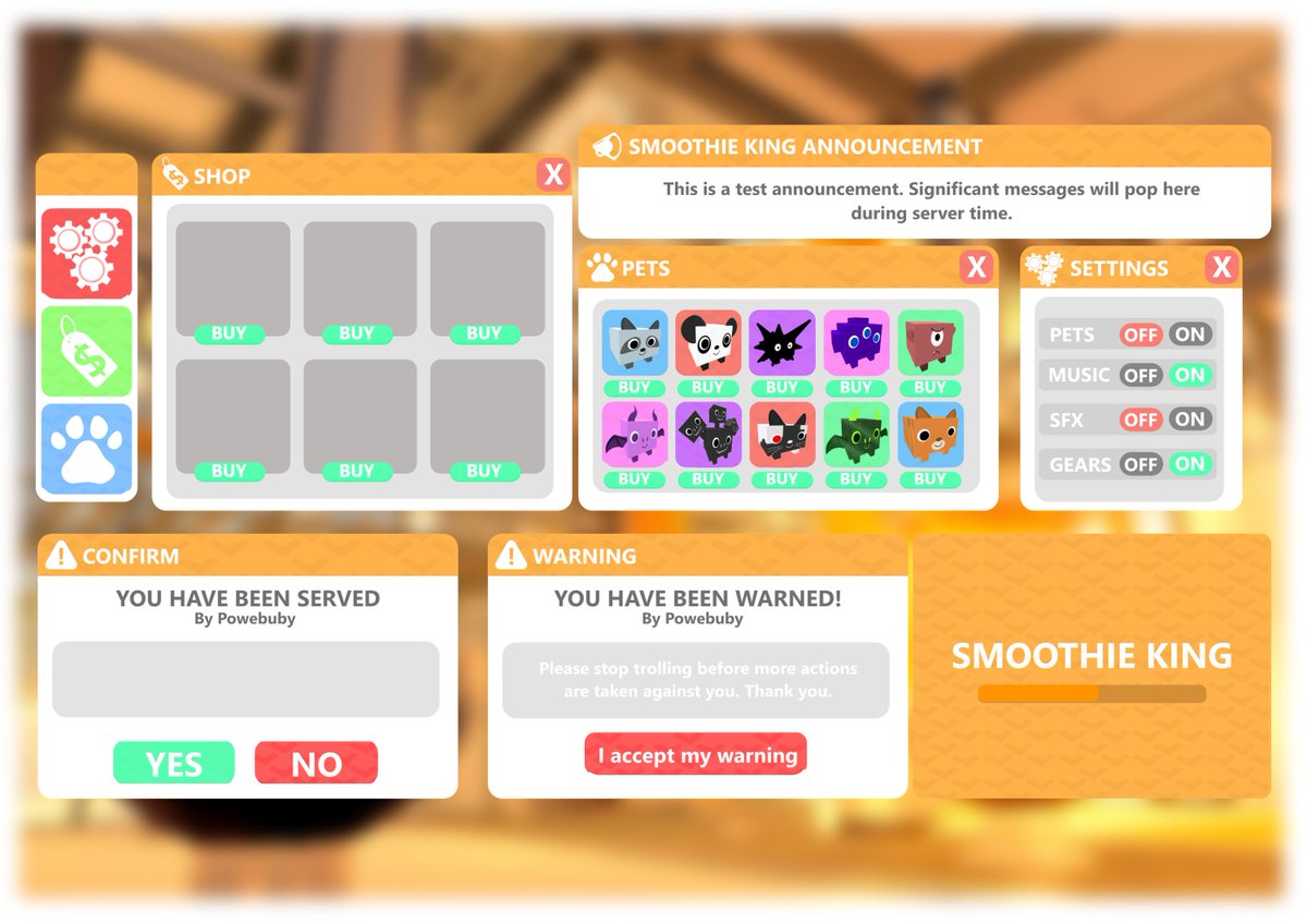 EvolvedPixel's tweet photo. A simple Café game UI on Roblox 

Some more UI for a game called Barrel Roll! 

𝗖𝗼𝗻𝘁𝗮𝗰𝘁 𝗳𝗼𝗿 𝗖𝗼𝗺𝗺𝗶𝘀𝘀𝗶𝗼𝗻𝘀 

#gamer #games #cartoon #design #simple #designlife #cartoony #cartoondesign #roblox #UI https://t.co/ybX4xqJlY4