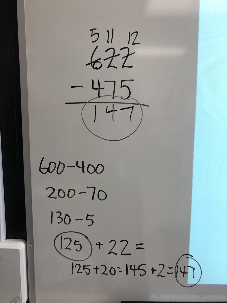We love in the <a href="/GAngelsMilton/">Guardian Angels</a> morning announcements! 🤩 Yesterday @ga_library shared that GA had 622 books signed and today 475. Look what we found out! We have not forgotten our subtraction strategies &amp; we can identify ➕or ➖ in a problem! 👏 Bring those books back GA!